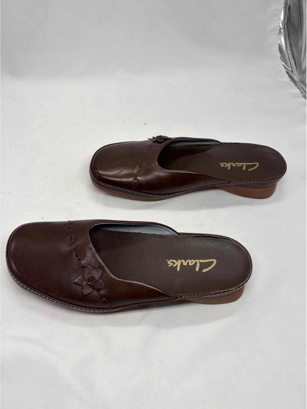 Clarks Women's Brown Slip On Leather Mules SZ 6.5 MINT